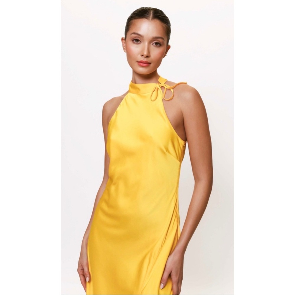 New! Hutch Mari Halter Midi Dress Yellow Daffodil Satin Sz Small‎ - Picture 3 of 9